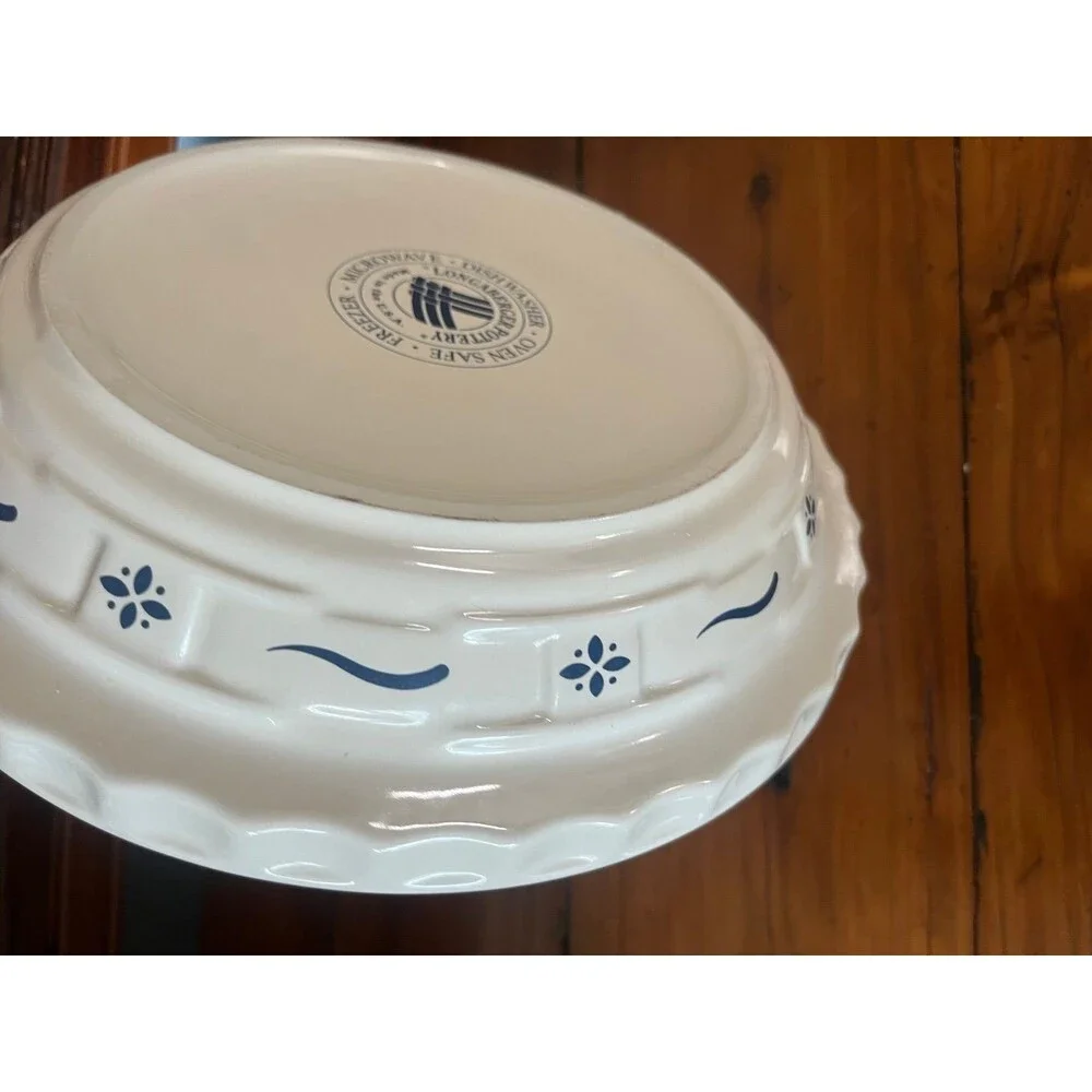 Set of 2 Longaberger Pottery Woven Traditions Classic Blue Pie Plate Dish